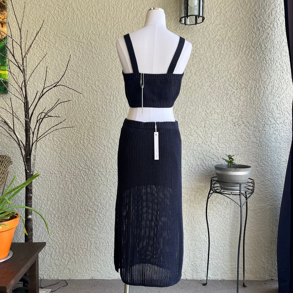 One Grey Day Knit Crochet Midi Skirt Tank Set Navy Small / Medium Beach Vacation - Picture 4 of 11